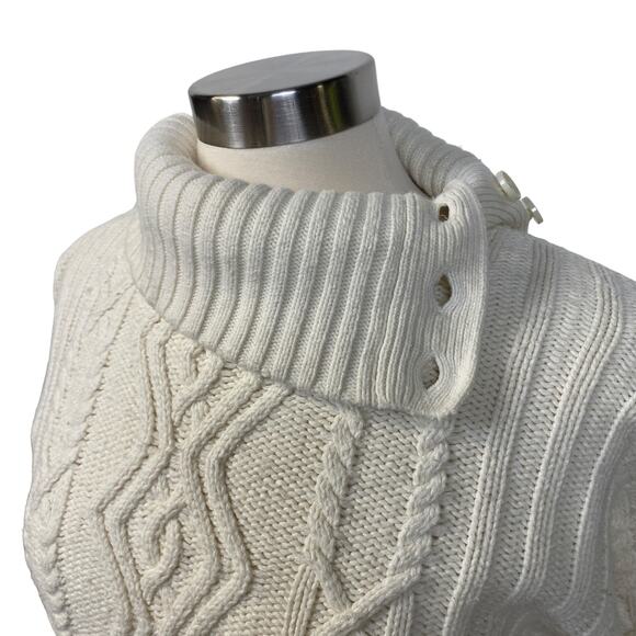 Woman's TOMMY HILFIGER Cable Knit Turtleneck Sweater XXL Cream Button Neck Cozy - Picture 3 of 12